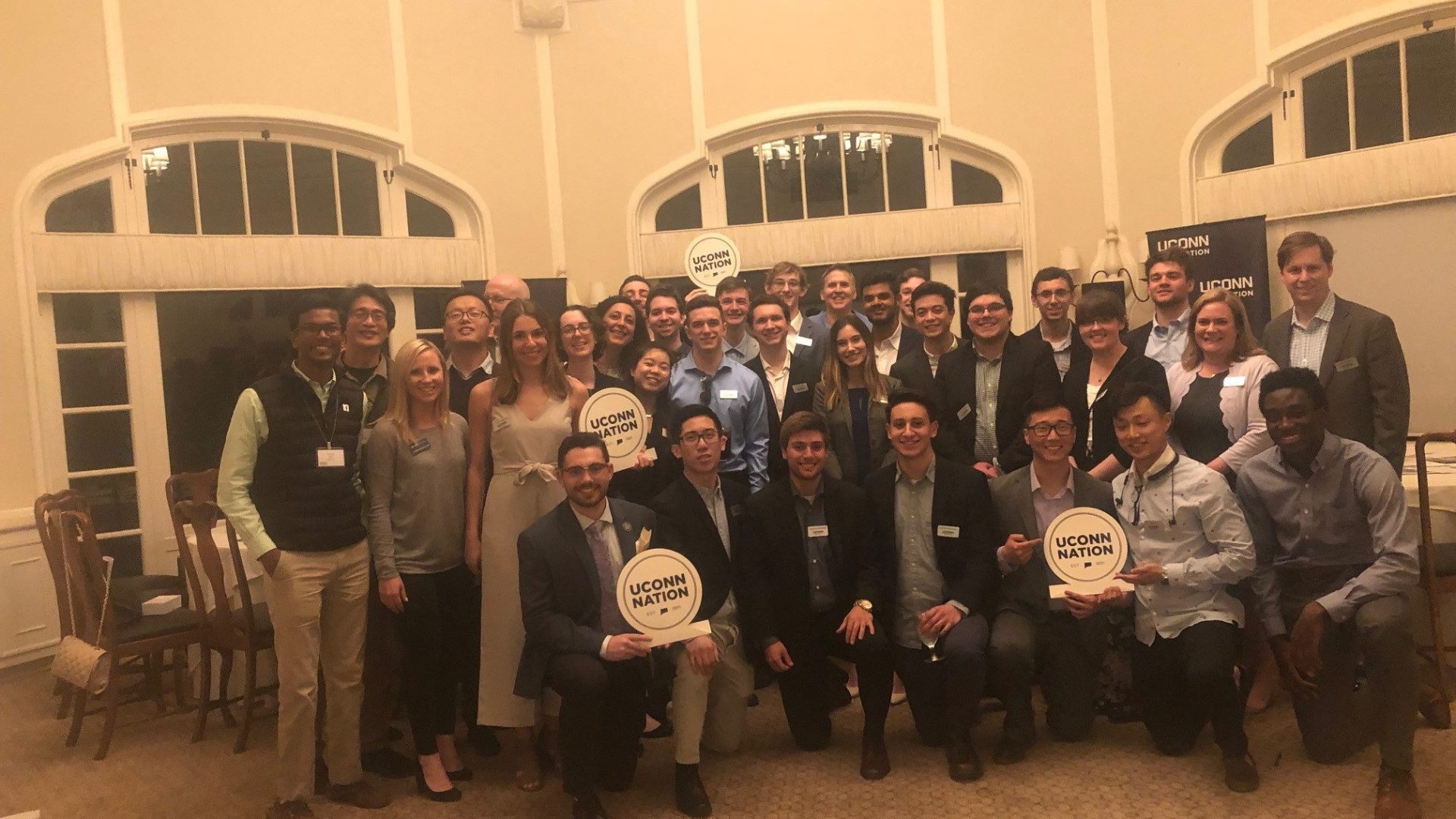 UConn alumni networking dinner reception at Menlo Country Club during the student trip to Silicon Valley of spring break 2019.
